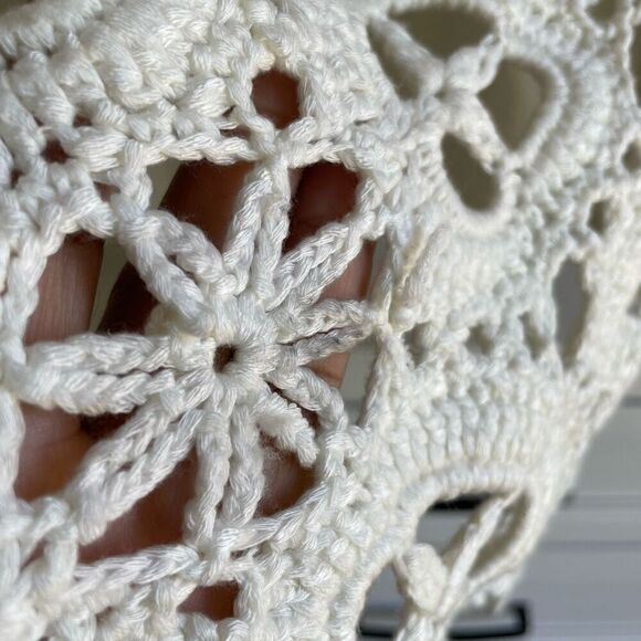 Sundance Top Womens M Crochet Front Long Sleeve Knit Gray Cream Multi Crew Neck - Picture 4 of 7